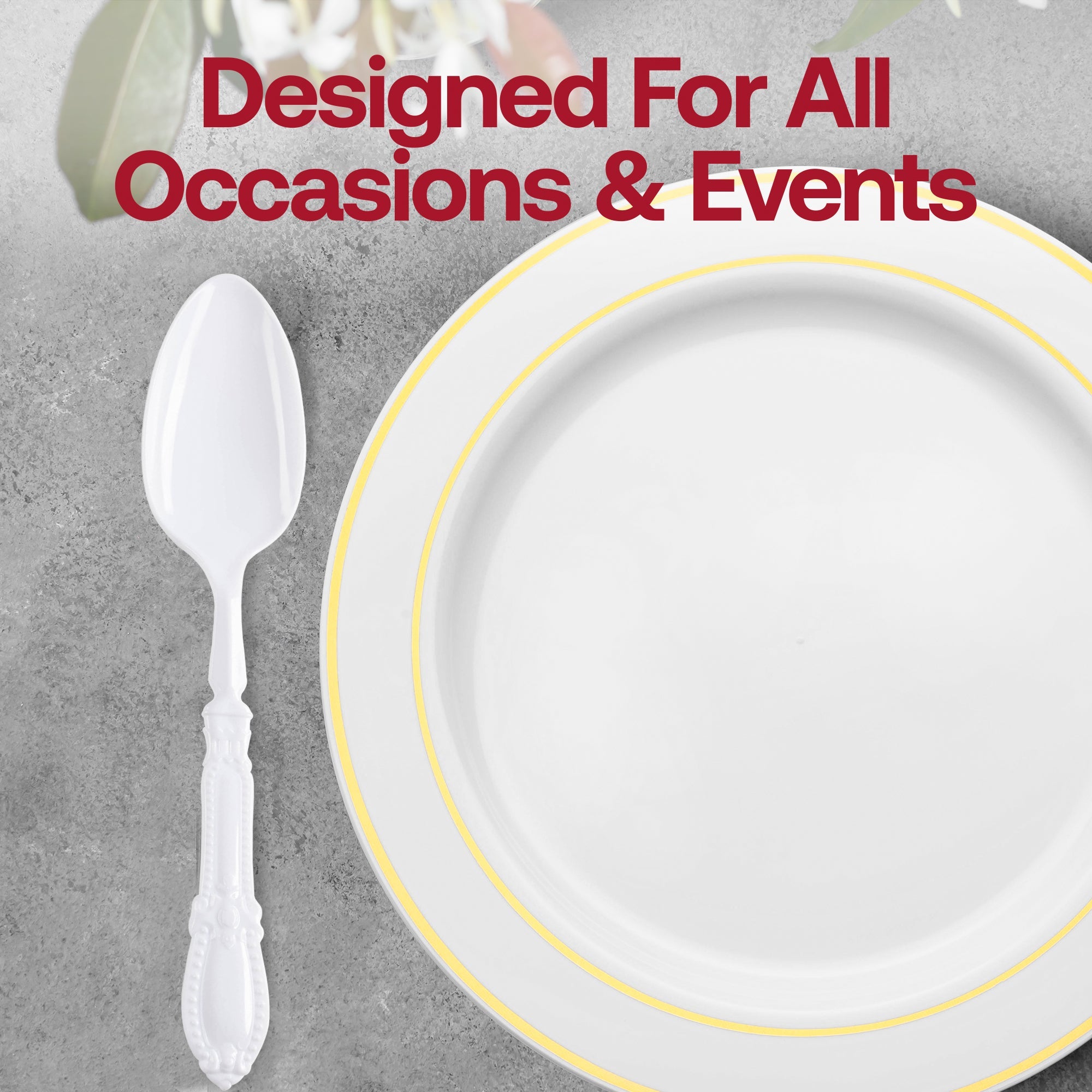 White Baroque Disposable Plastic Dinner Spoons