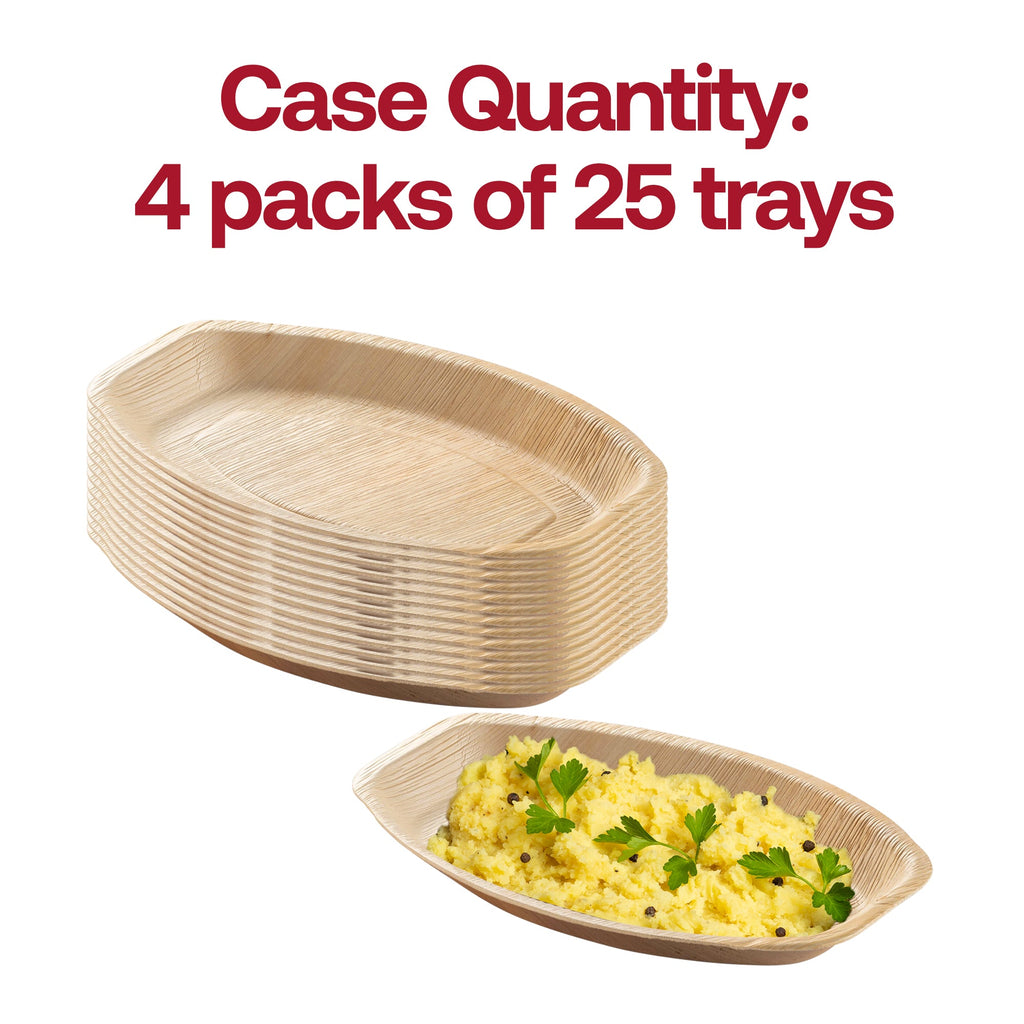 9" x 13" Oval Natural Palm Leaf Eco-Friendly Disposable Trays