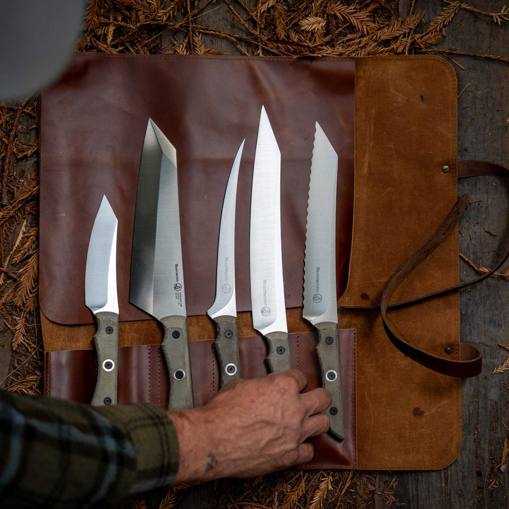 Overland Leather 5 Pocket Knife Roll With Pin Closure - Cognac Brown