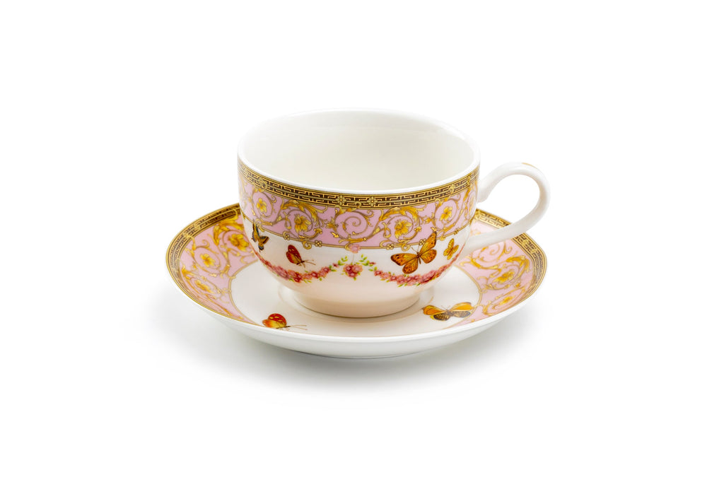 Butterflies with Pink Ornament Fine Porcelain Tea Cup and Saucer