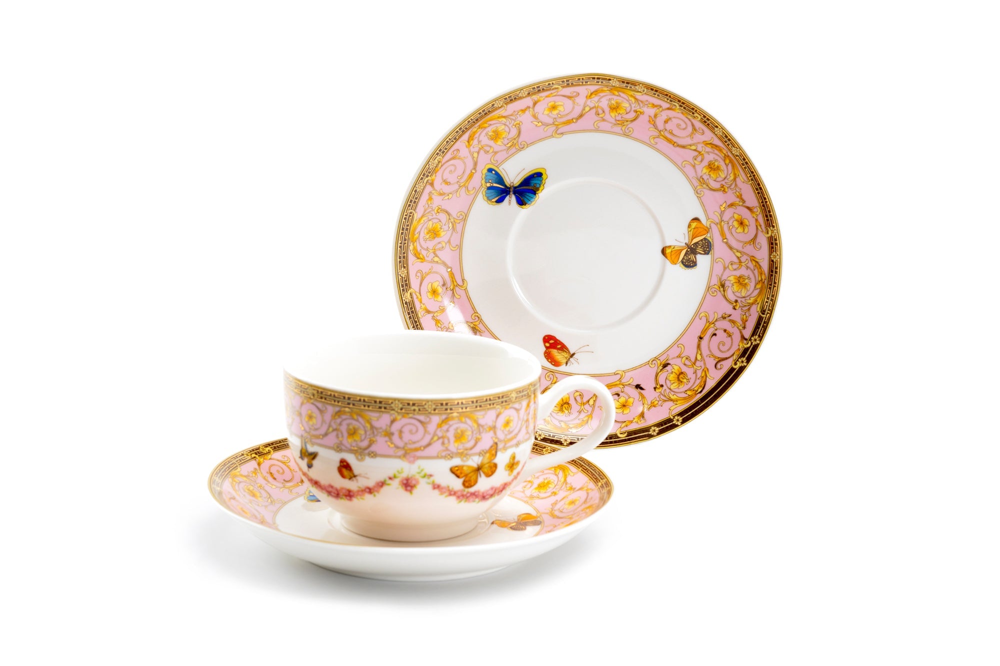 Butterflies with Pink Ornament Fine Porcelain Tea Cup and Saucer