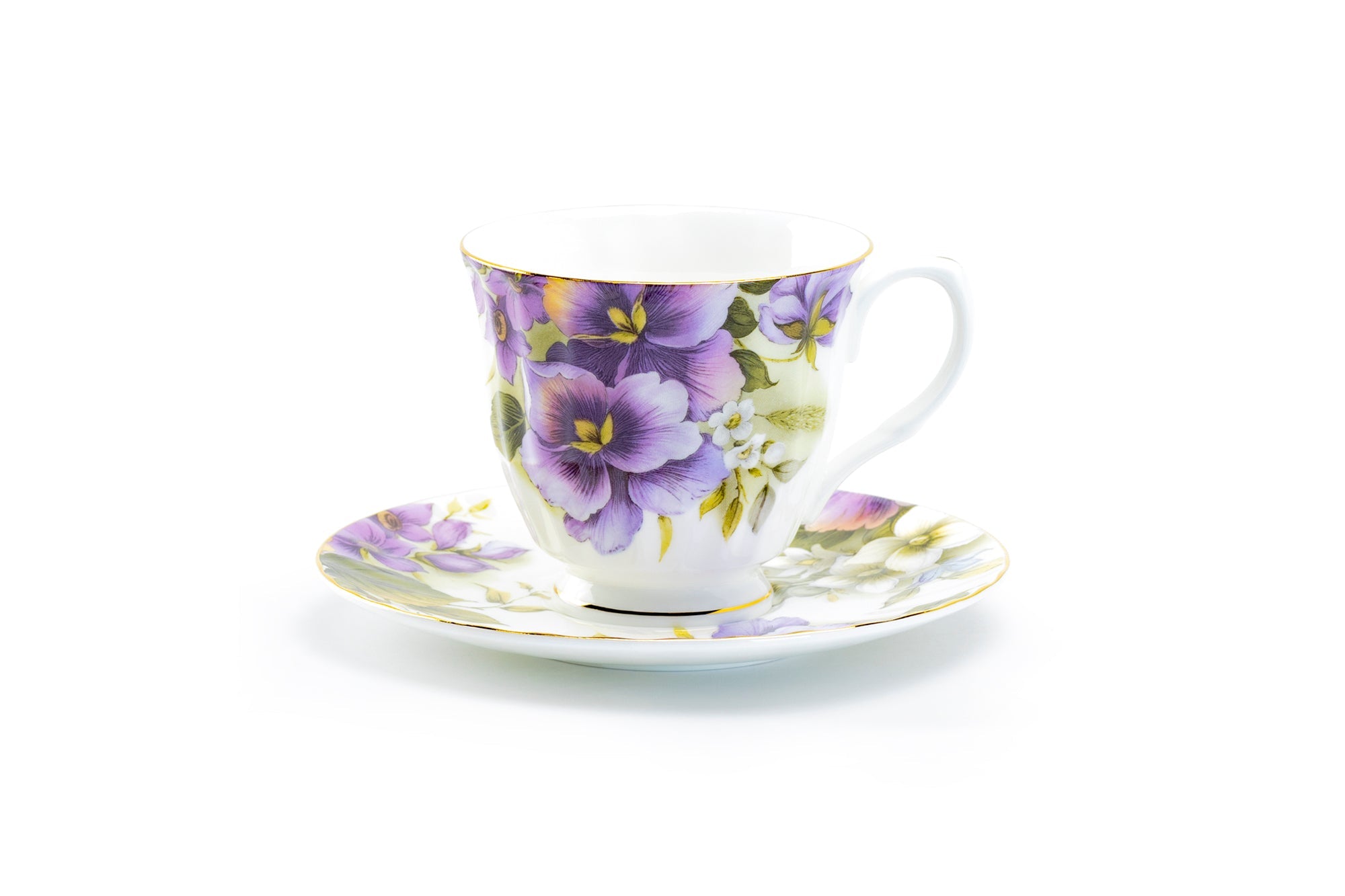 Purple Pansy Bone China Tea Cup and Saucer