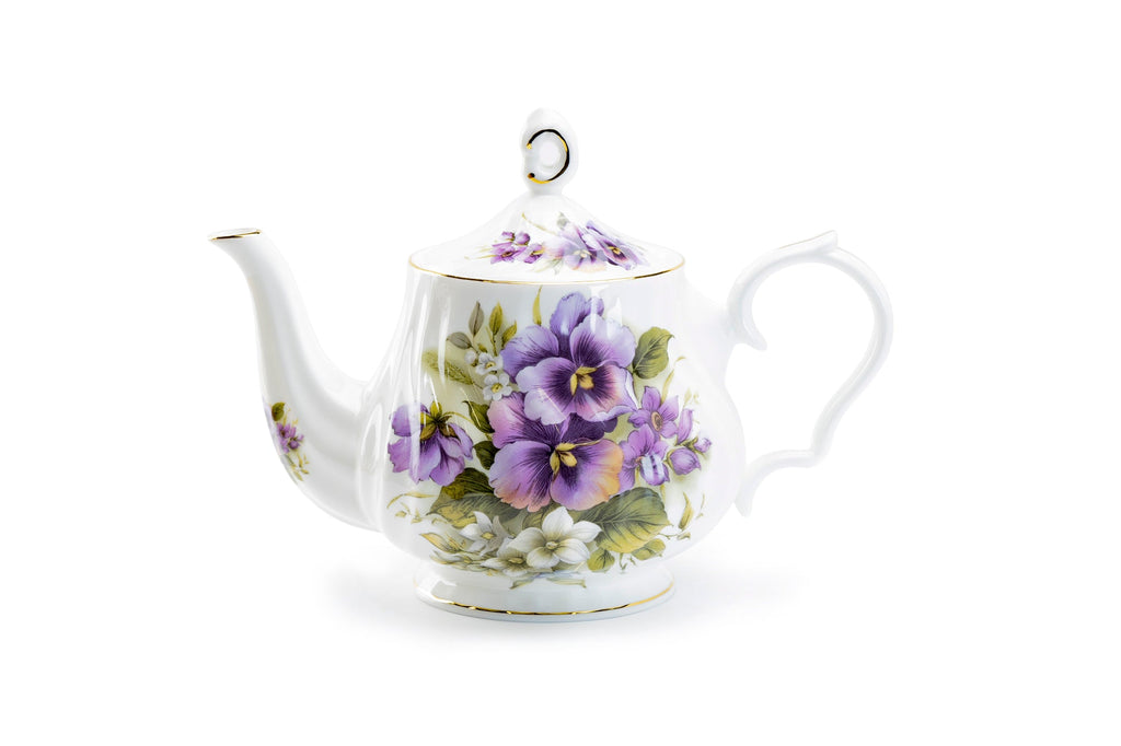 Purple Pansy Bone China Teapot