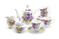 Purple Pansy Bone China 11-Piece Tea Set