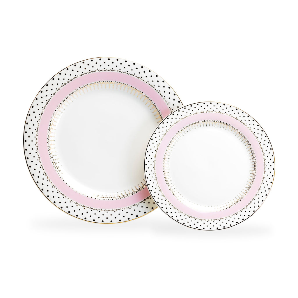 Pink Stripe with Gold Dots Fine Porcelain Dessert/Dinner Plate