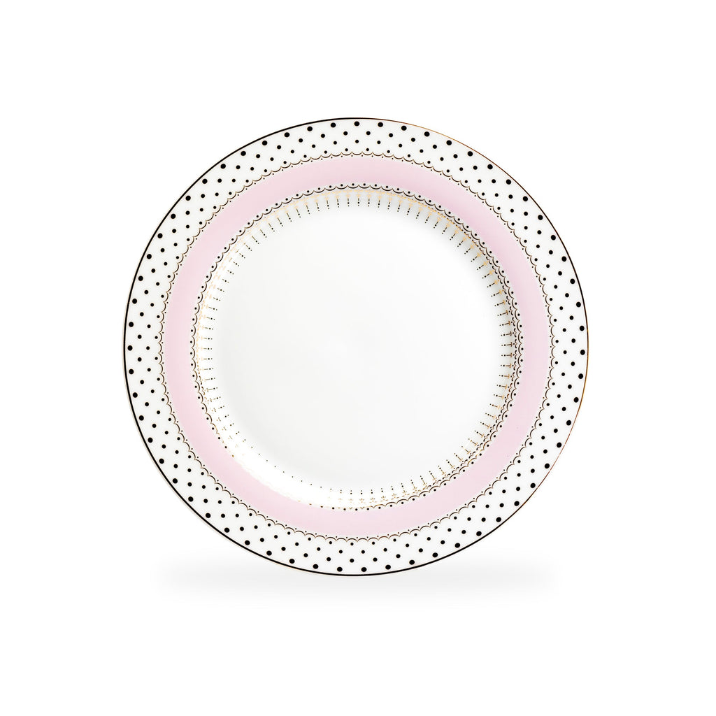 Pink Stripe with Gold Dots Fine Porcelain Dessert/Dinner Plate
