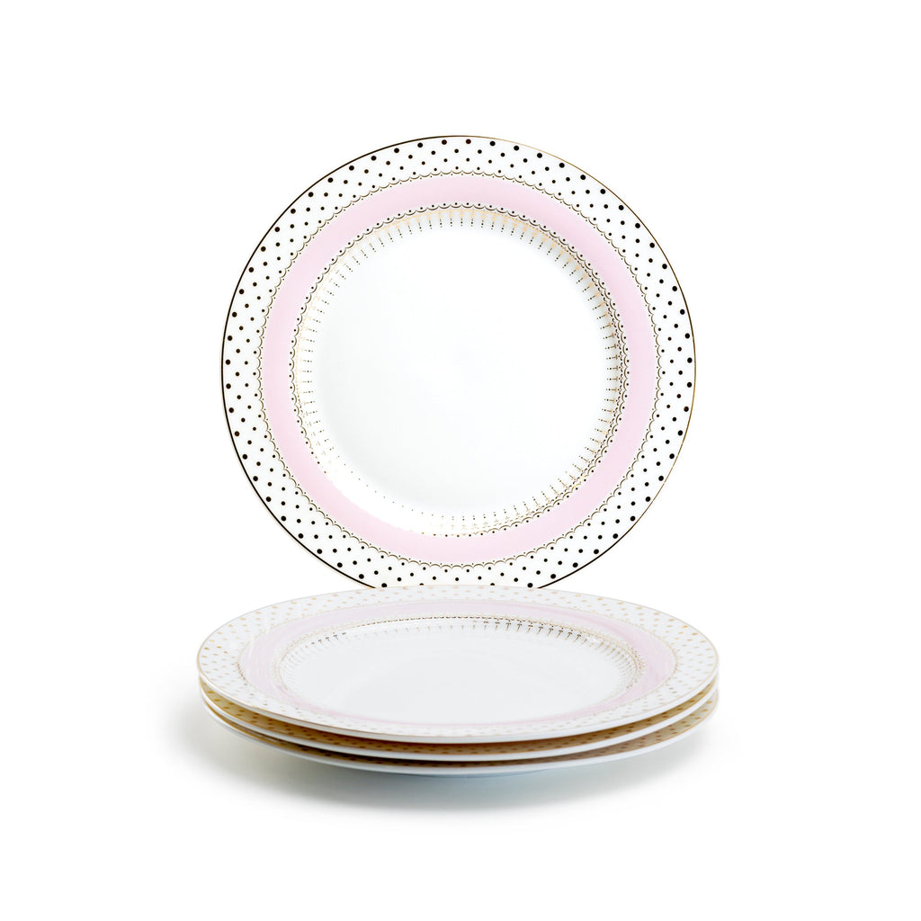Pink Stripe with Gold Dots Fine Porcelain Dessert/Dinner Plate