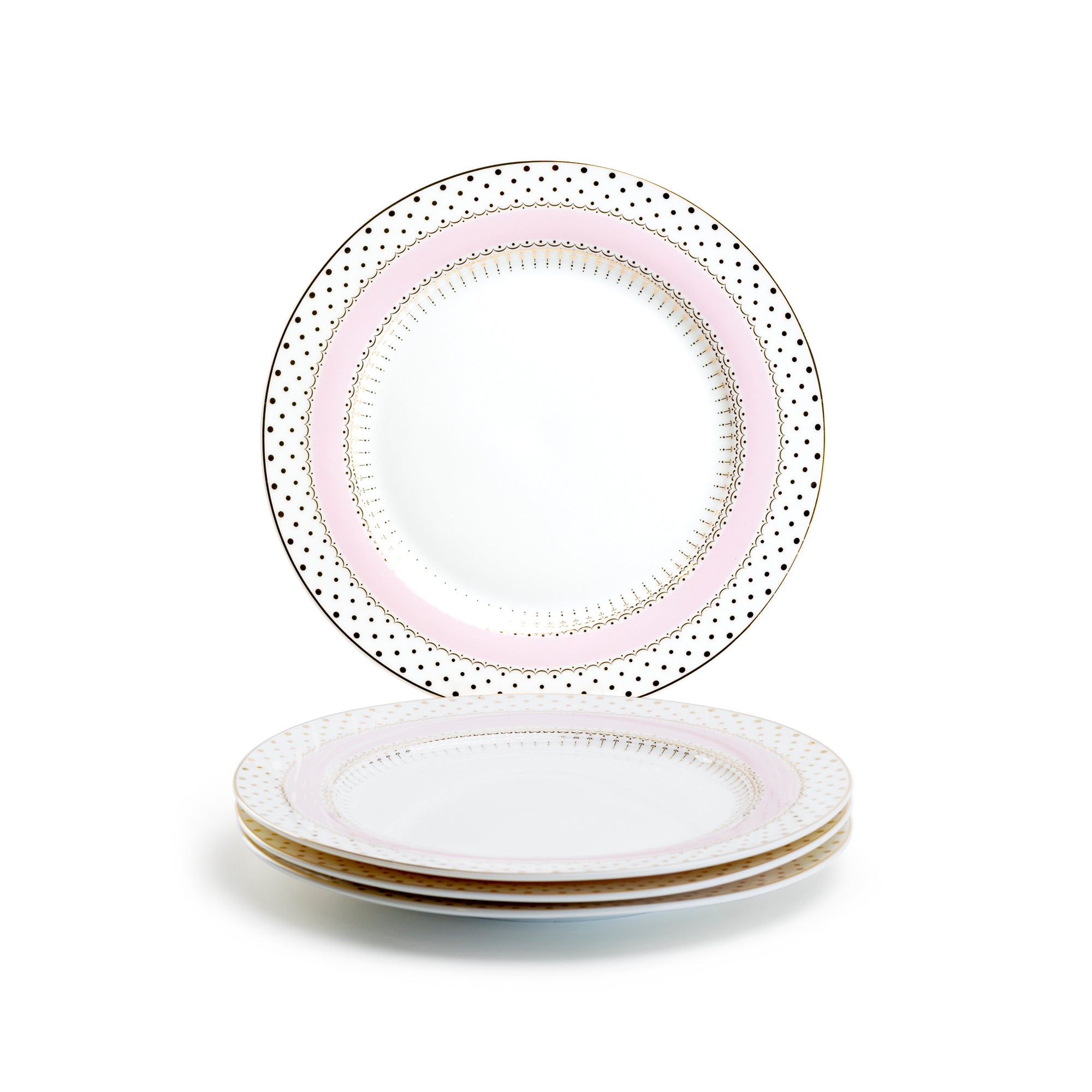 Pink Stripe with Gold Dots Fine Porcelain Dessert/Dinner Plate