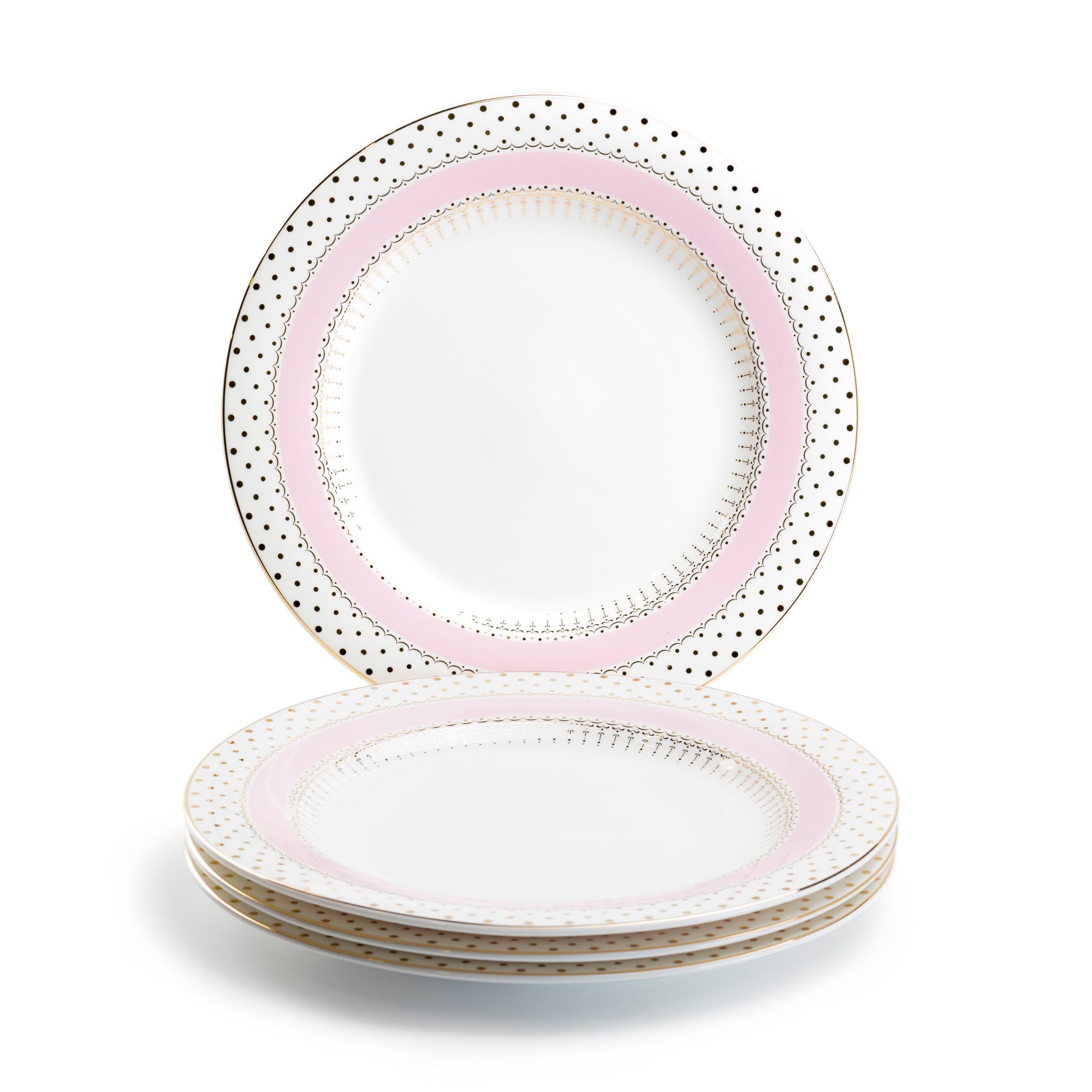 Pink Stripe with Gold Dots Fine Porcelain Dessert/Dinner Plate