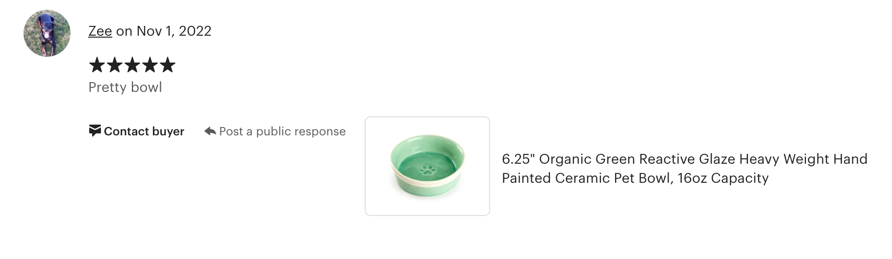 6.25" Organic Green Reactive Glazed Heavy Weight Ceramic Pet Bowl