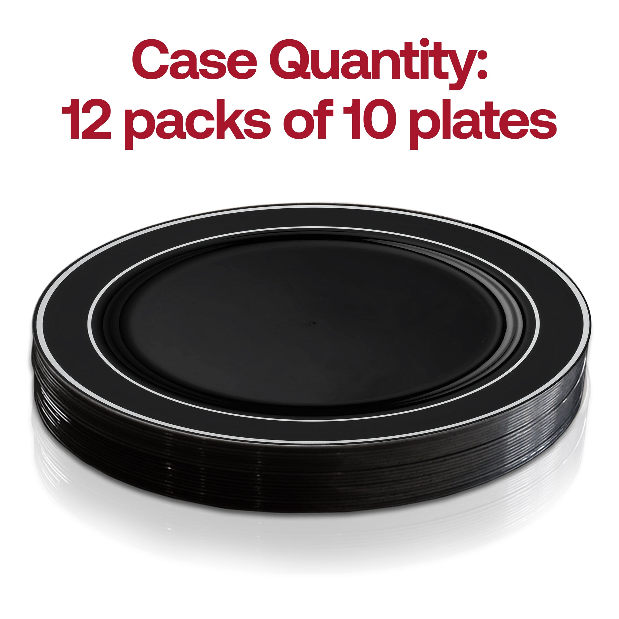 Black with Silver Edge Rim Plastic Appetizer/Salad Plates (7.5")
