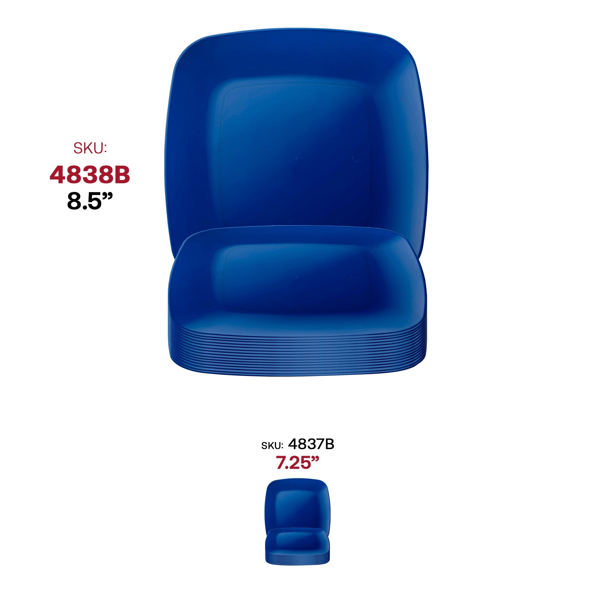 Blue Flat Rounded Square Disposable Plastic Buffet Plates (8.5")