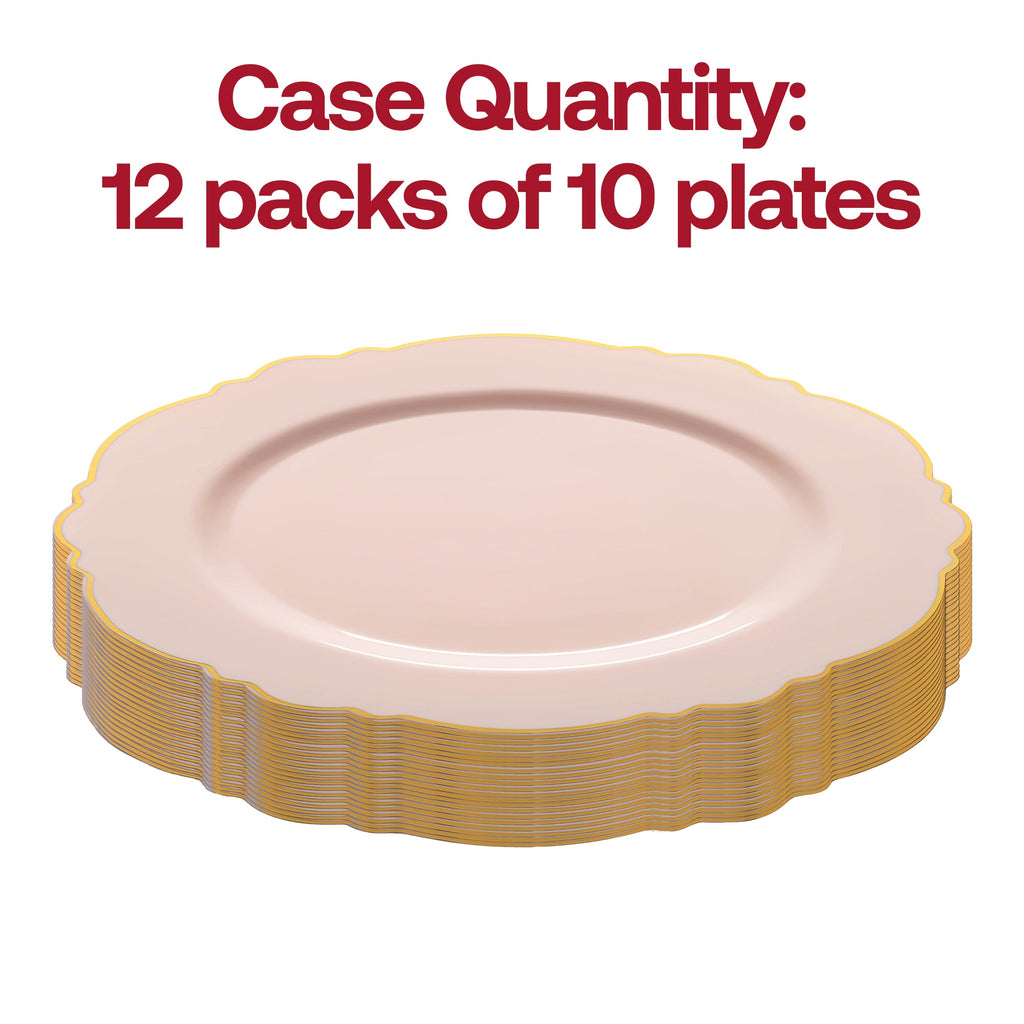 Pink with Gold Rim Round Blossom Disposable Plastic Appetizer/Salad Plates (7.5")