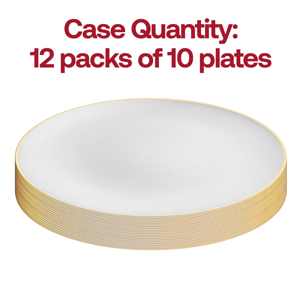 White with Gold Rim Organic Round Disposable Plastic Appetizer/Salad Plates (7.5")