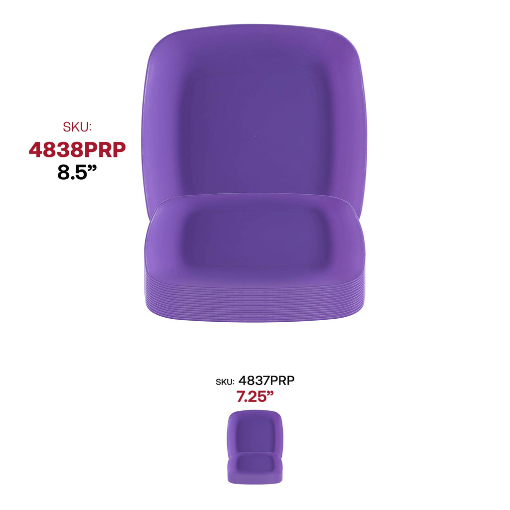 Purple Flat Rounded Square Disposable Plastic Buffet Plates (8.5")