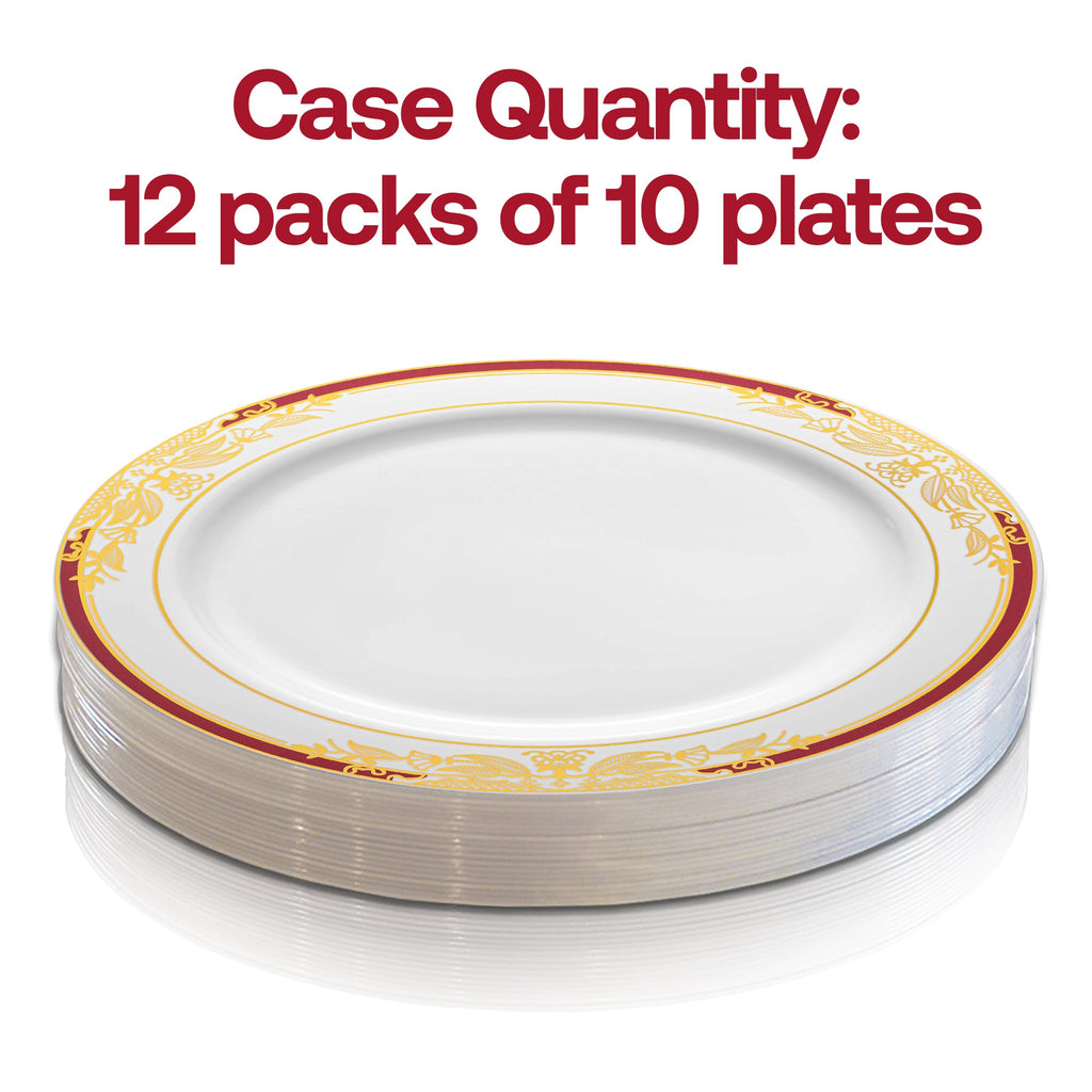 White with Burgundy and Gold Harmony Rim Plastic Appetizer/Salad Plates (7.5")