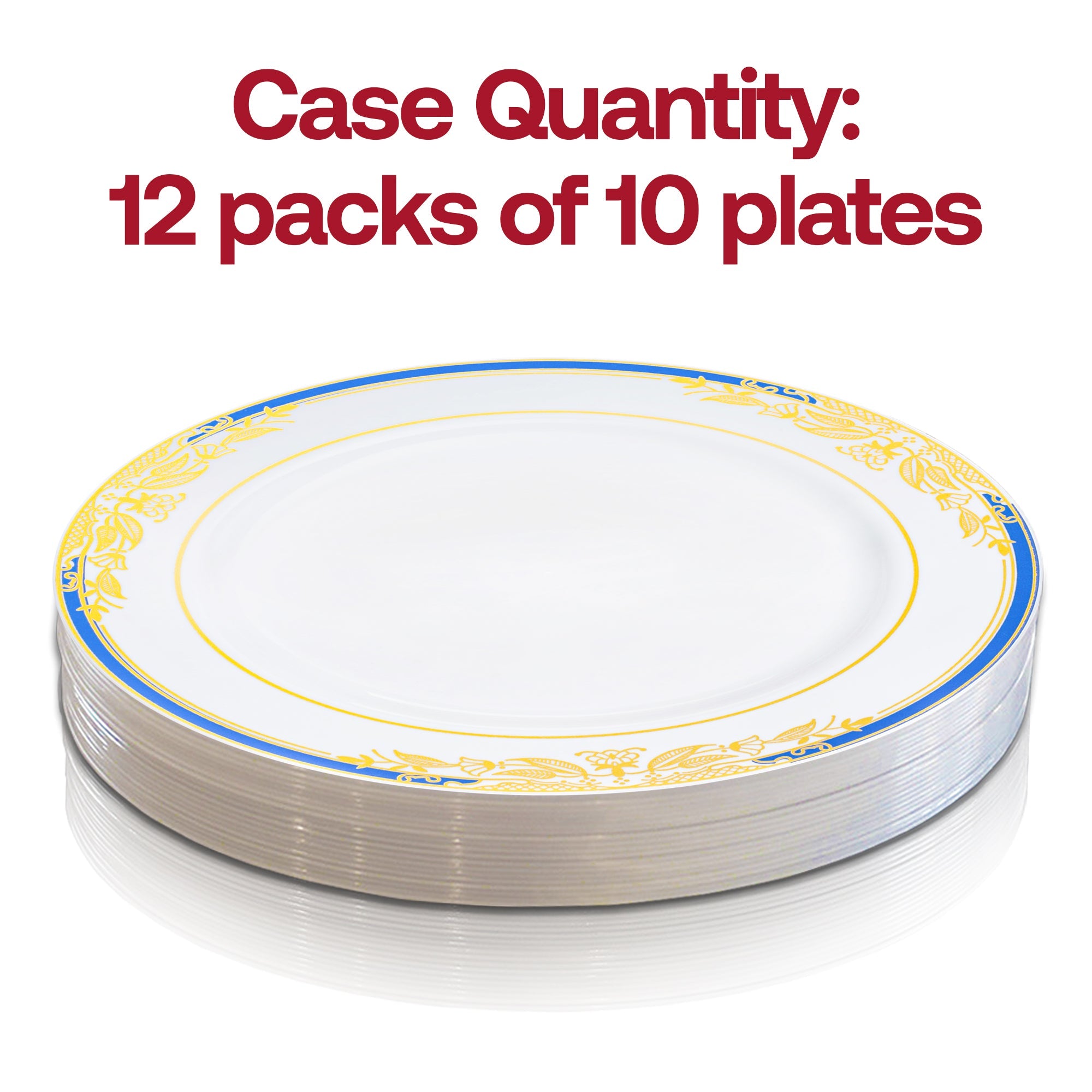 White with Blue and Gold Harmony Rim Plastic Appetizer/Salad Plates (7.5")