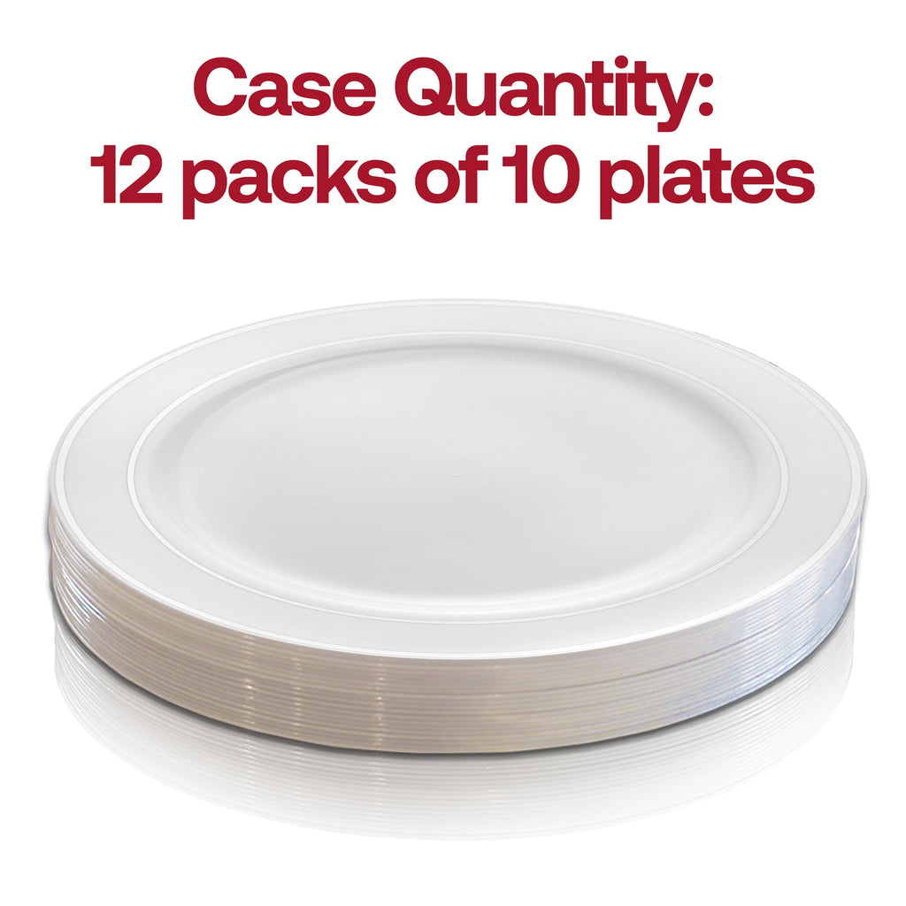 White with Silver Edge Rim Plastic Buffet Plates (9")