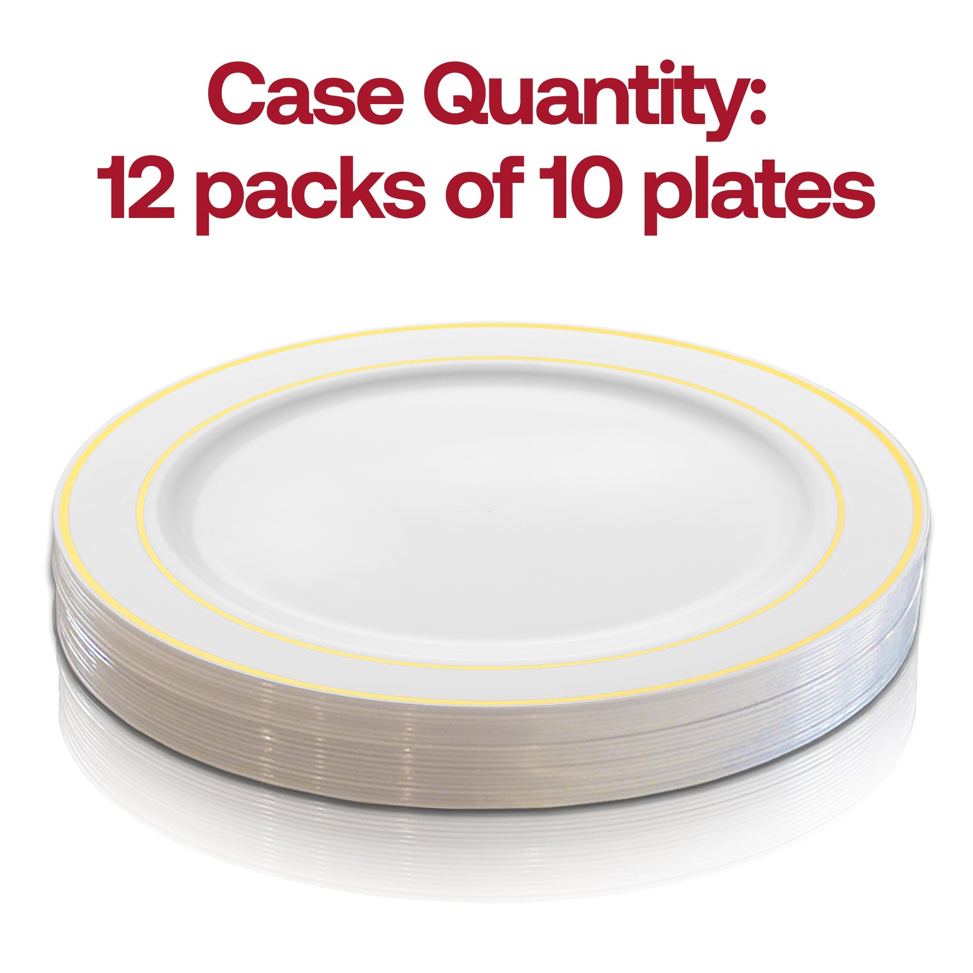 White with Gold Edge Rim Plastic Buffet Plates (9")