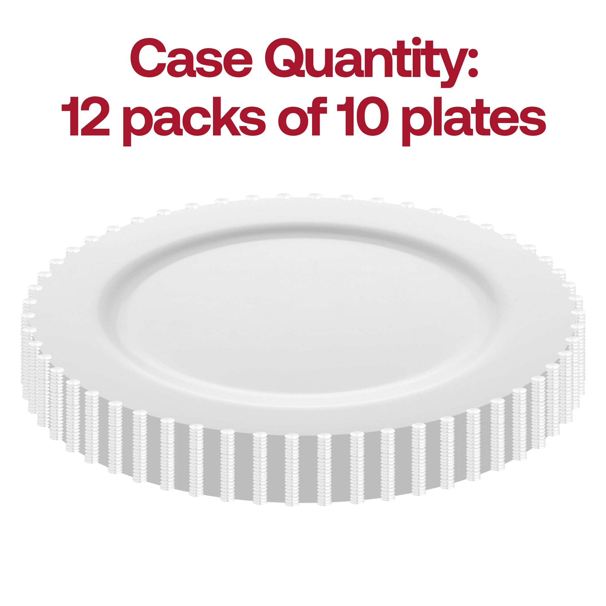 White Pearl String Round Disposable Plastic Dinner Plates (10”)