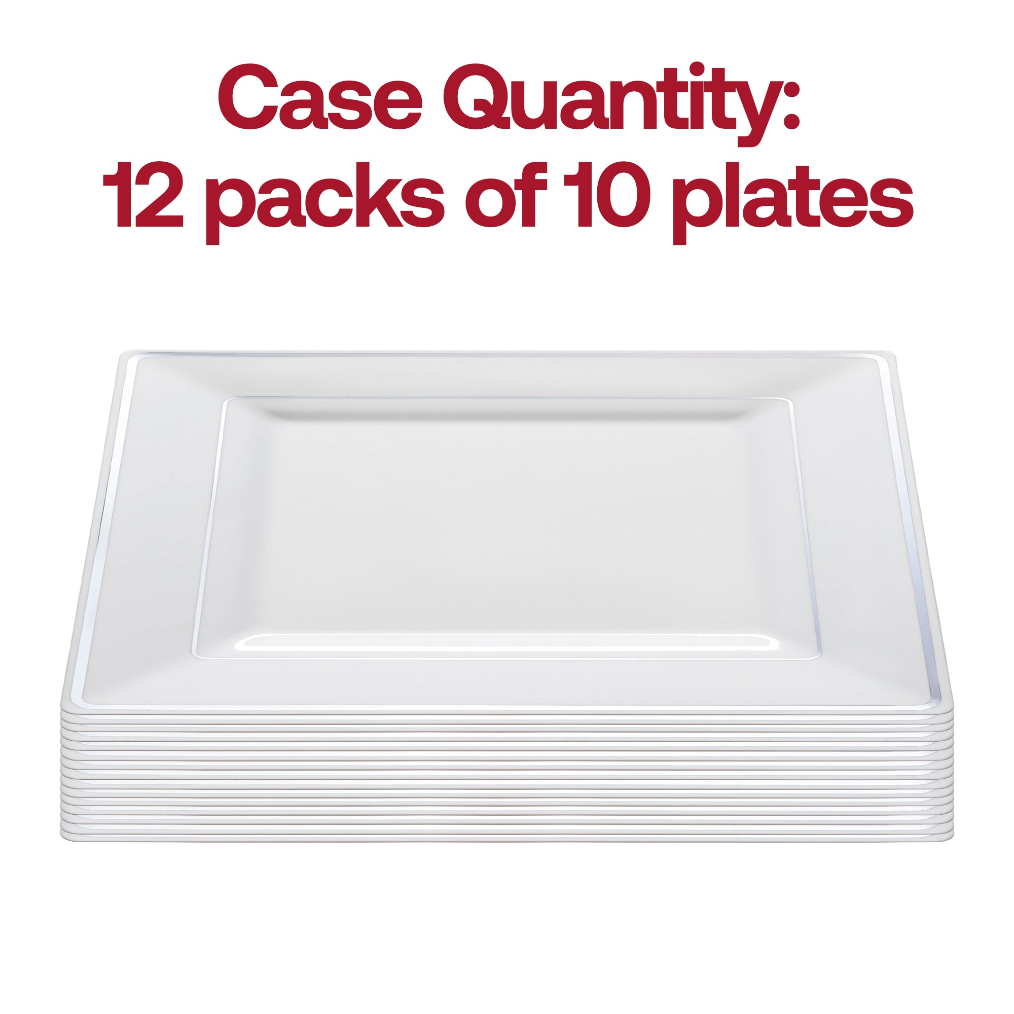 White with Silver Square Edge Rim Plastic Dinner Plates (9.5")