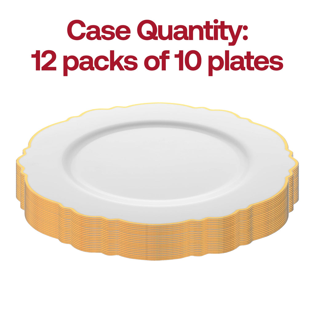 White with Gold Rim Round Blossom Disposable Plastic Appetizer/Salad Plates (7.5")