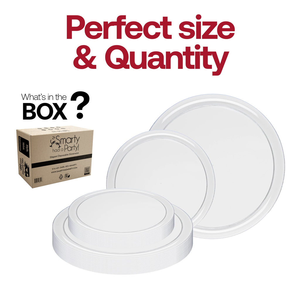 Clear Flat Round Disposable Plastic Dinnerware Value Set