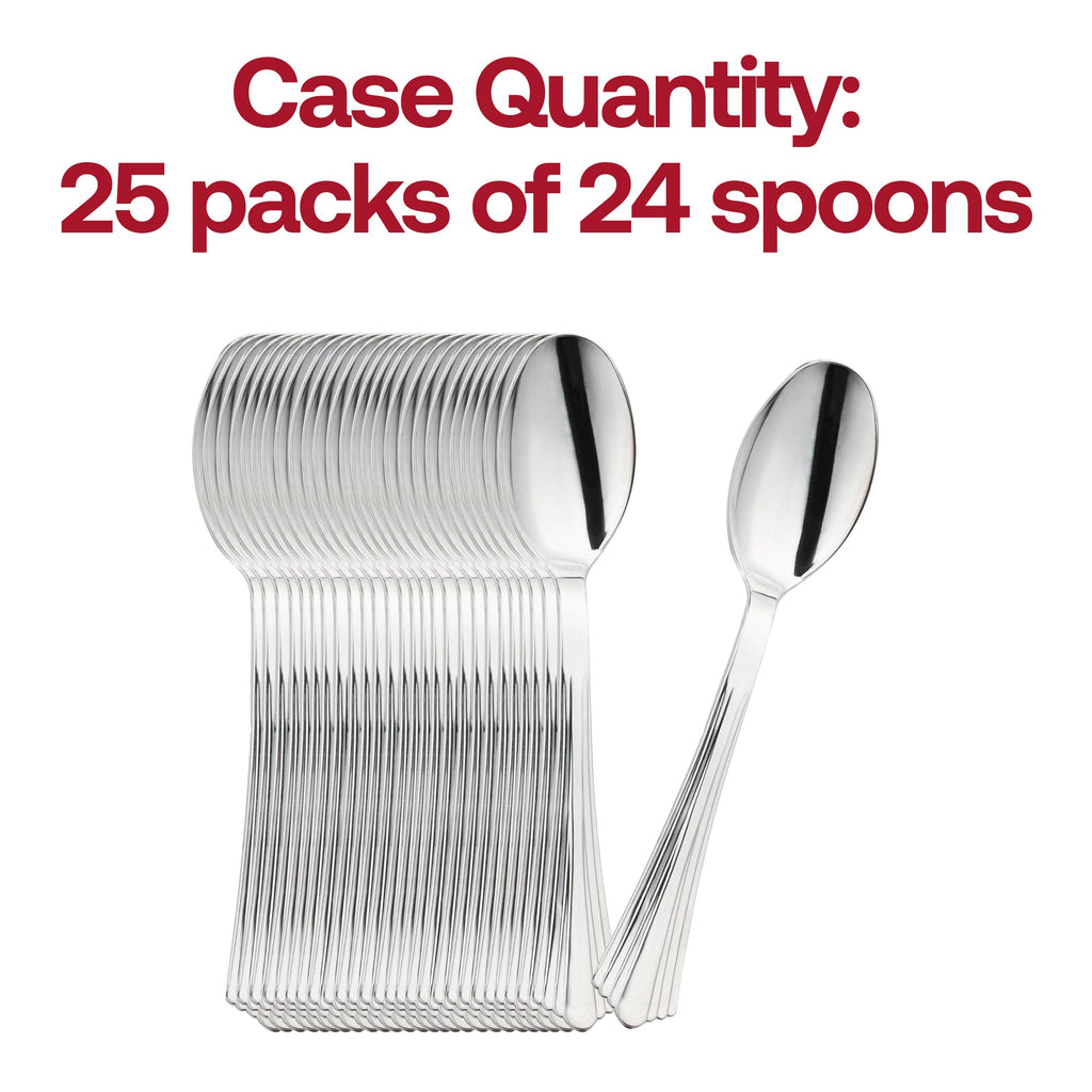 Shiny Metallic Groove Silver Plastic Spoons