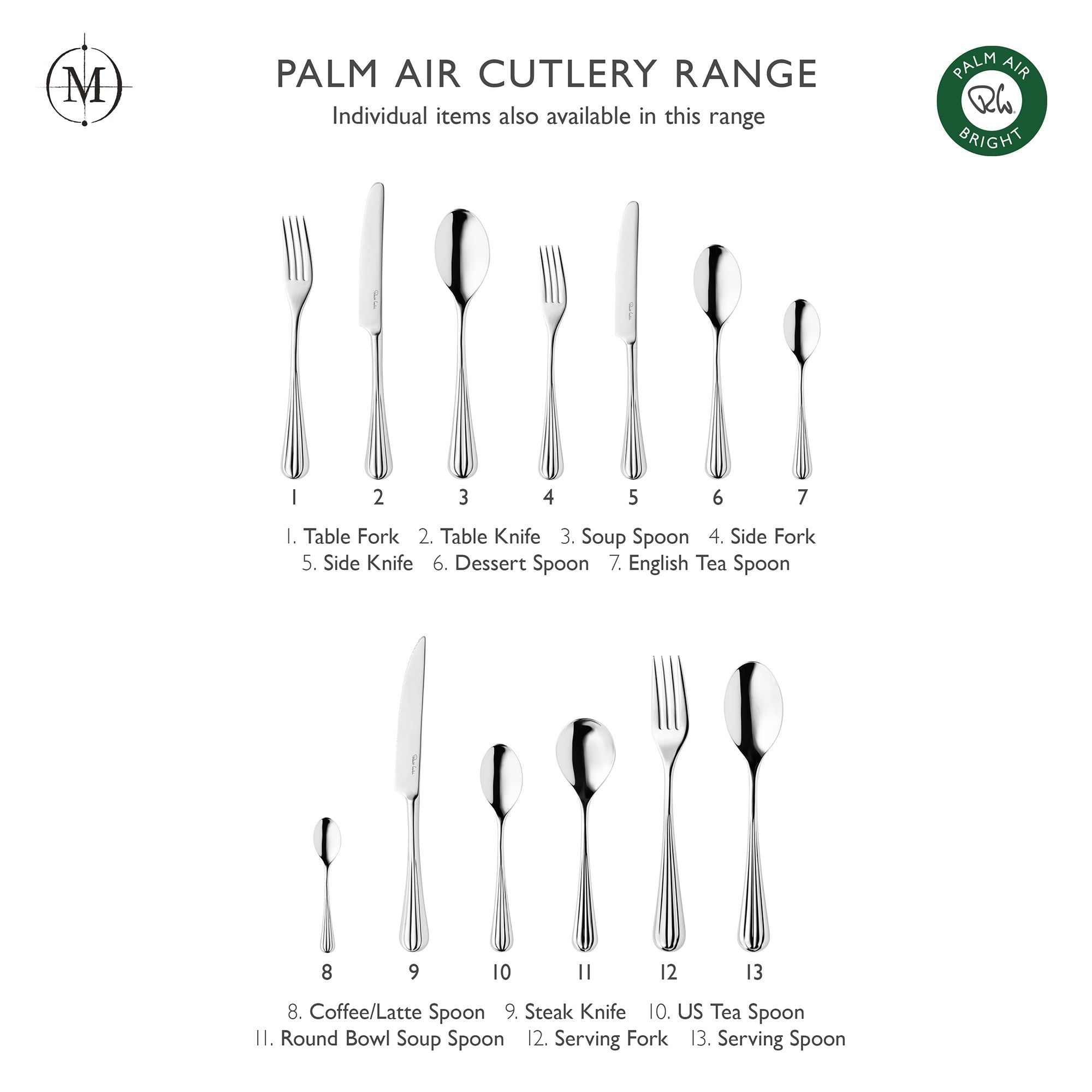 Palm Air Bright Cutlery Set, 56 Piece for 8 People