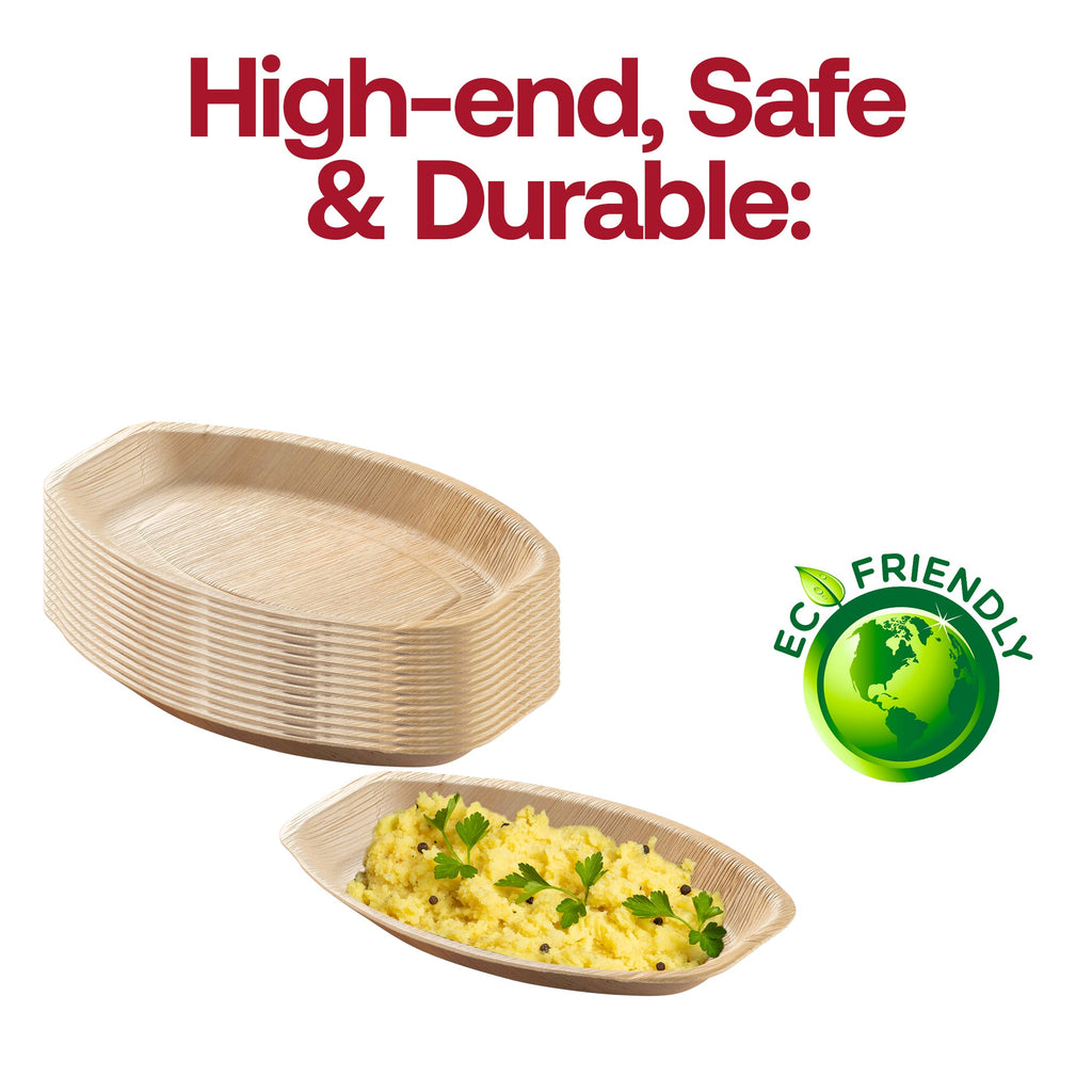 9" x 13" Oval Natural Palm Leaf Eco-Friendly Disposable Trays