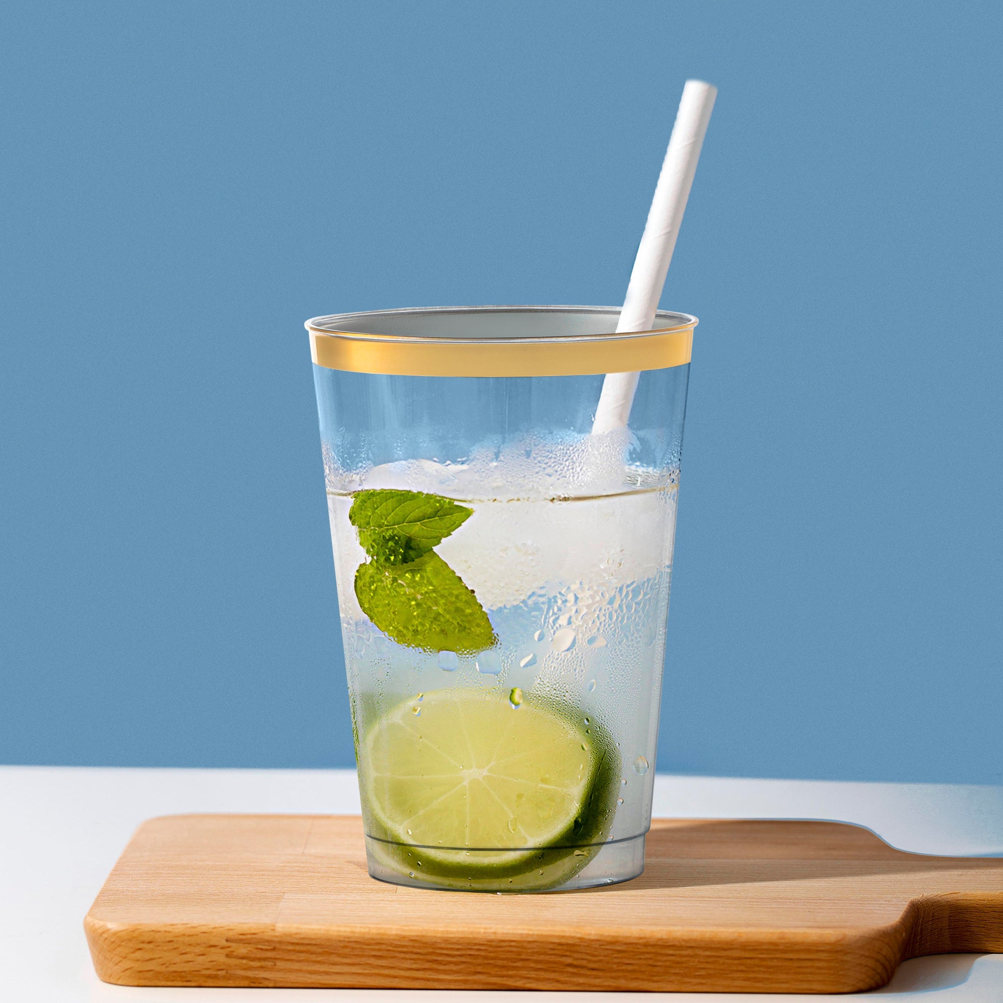 Clear with Metallic Gold Rim Round Tumblers (12 oz. )
