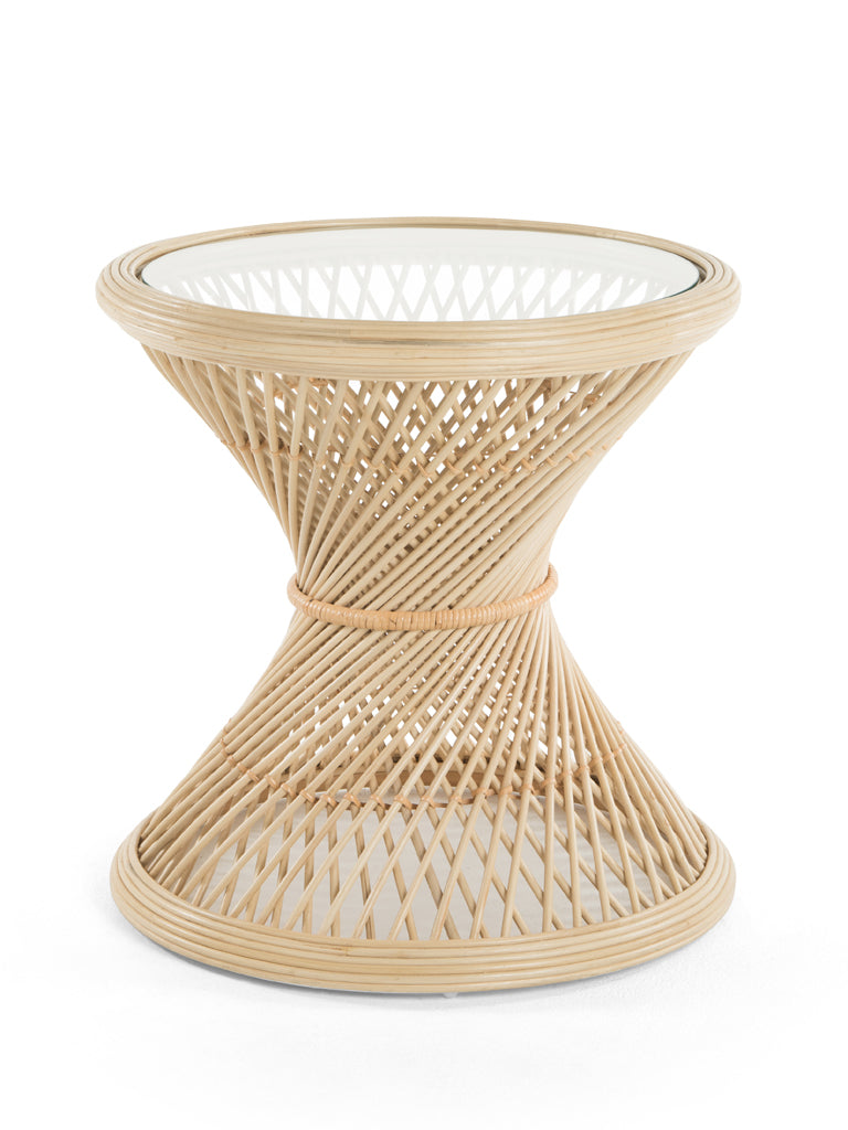 Peacock Rattan Side Table with Glass Top