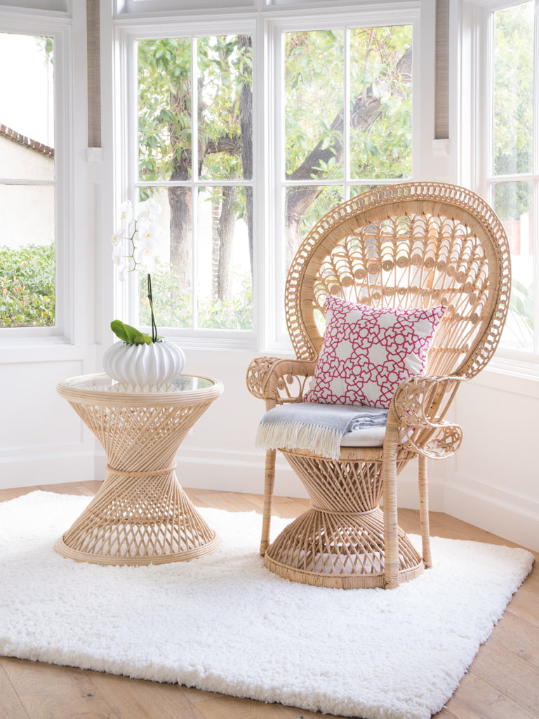 Peacock Rattan Side Table with Glass Top