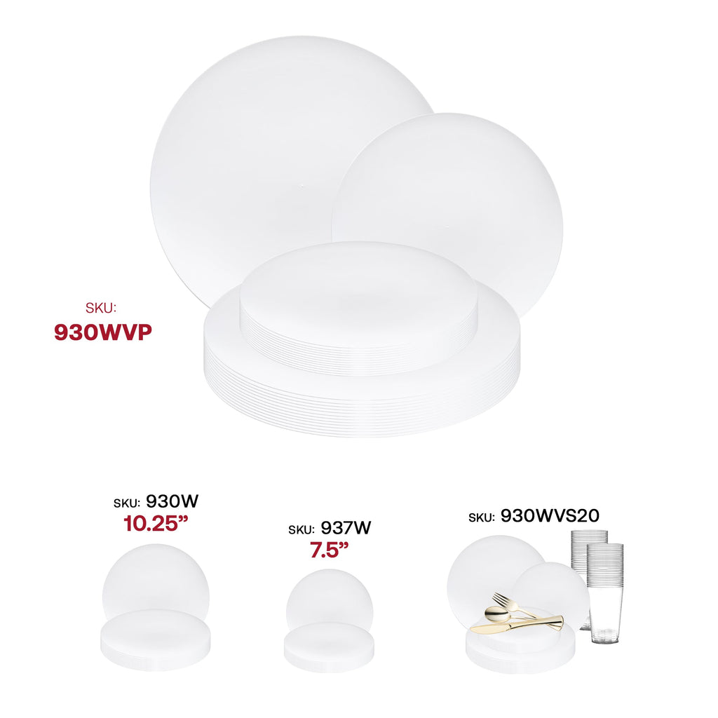 Solid White Organic Round Disposable Plastic Dinnerware Value Set
