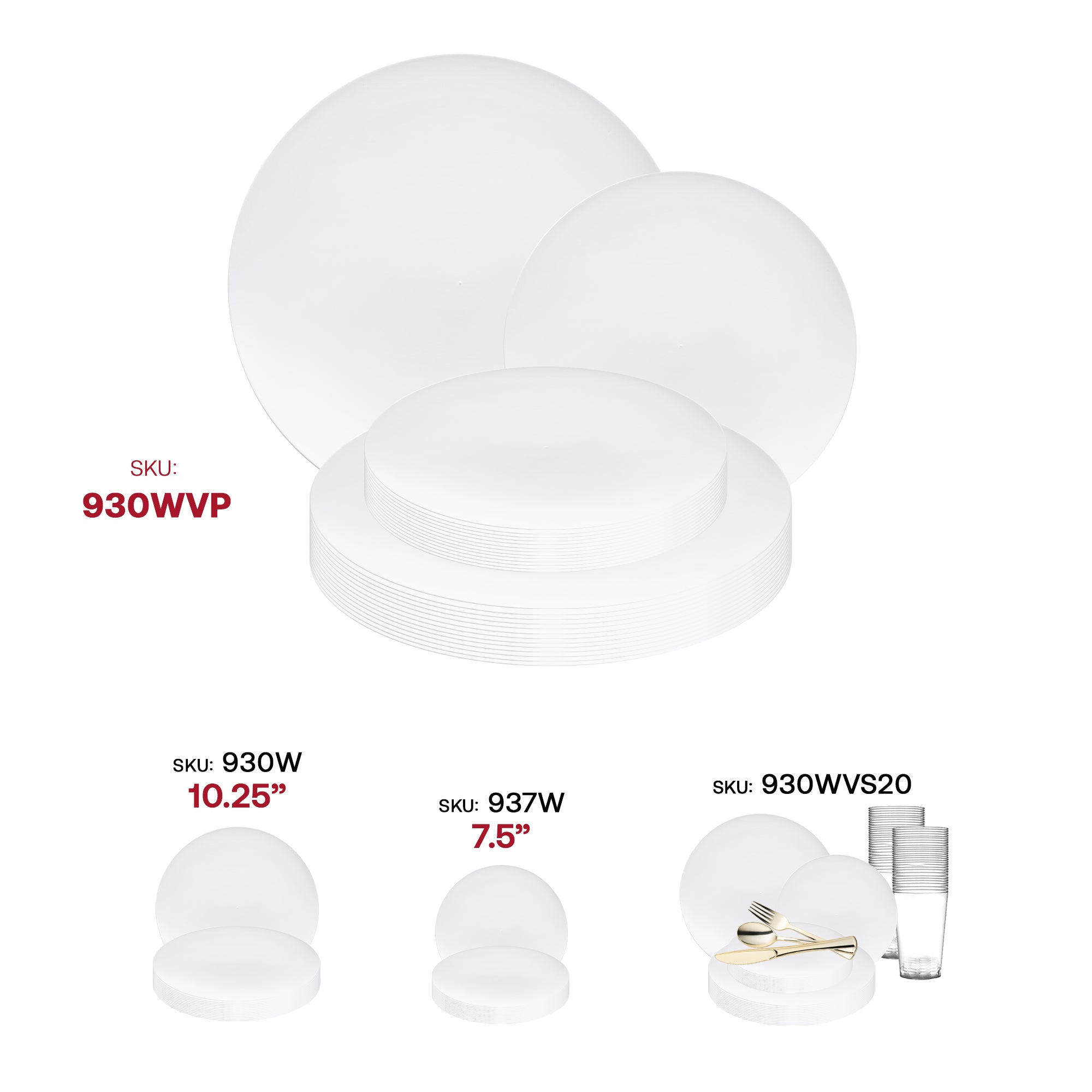 Solid White Organic Round Disposable Plastic Dinnerware Value Set