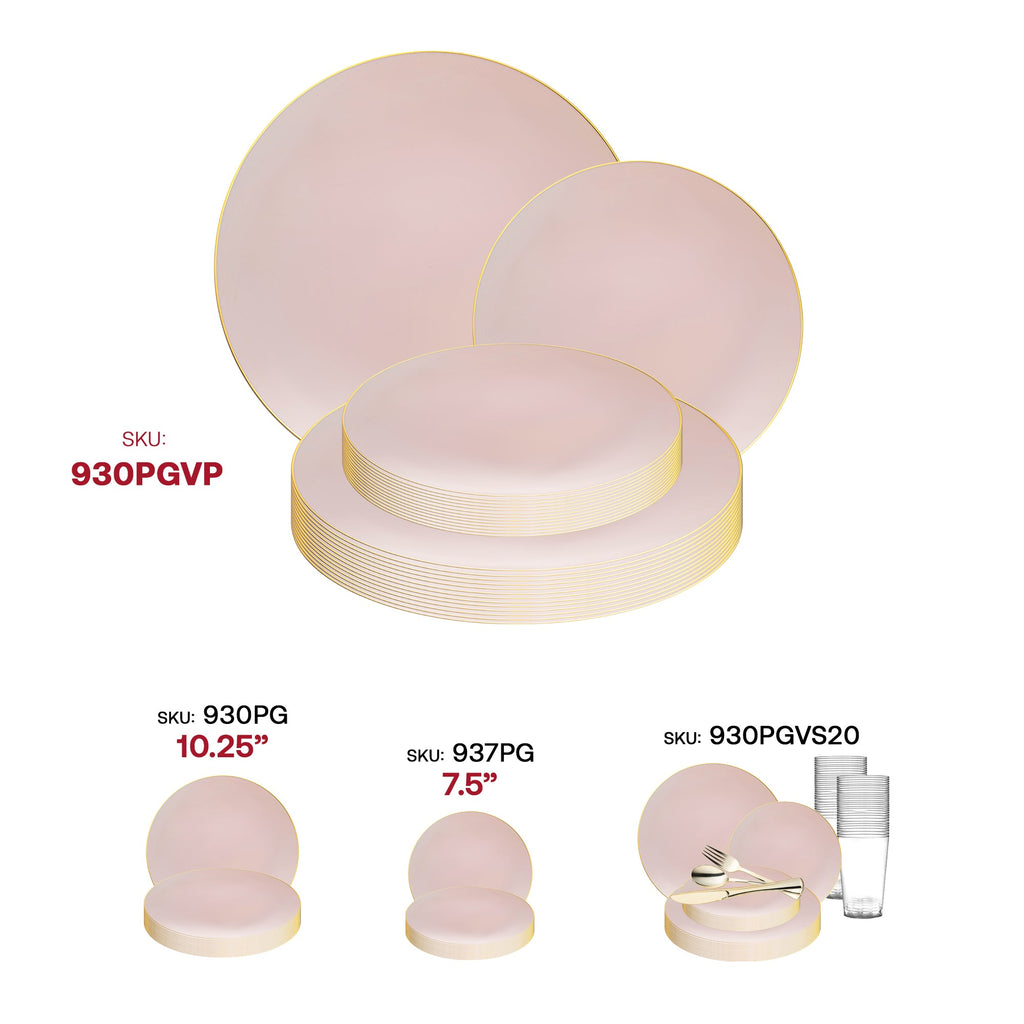 Pink with Gold Organic Round Disposable Plastic Dinnerware Value Set