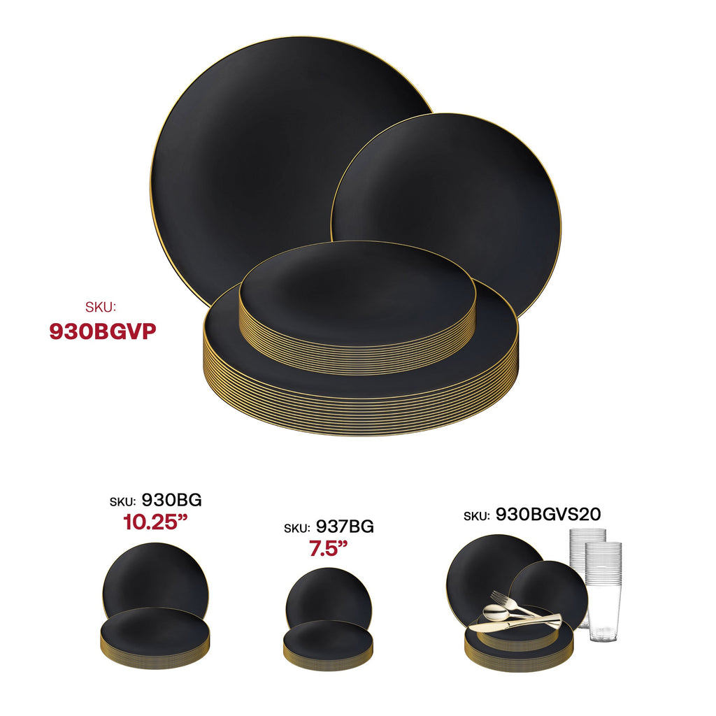 Black with Gold Rim Organic Round Disposable Plastic Dinnerware Value Set