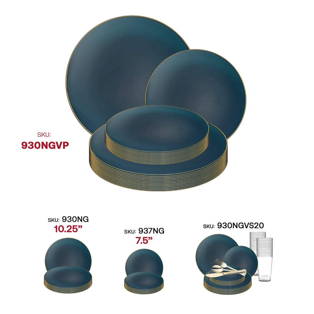 Navy with Gold Rim Organic Round Disposable Plastic Dinnerware Value Set