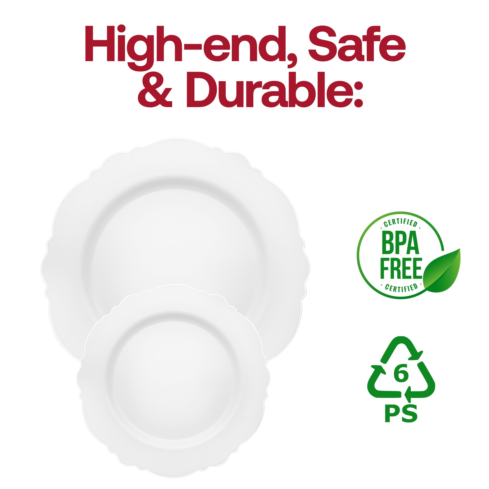 White with Silver Rim Round Blossom Disposable Plastic Dinnerware Value Set