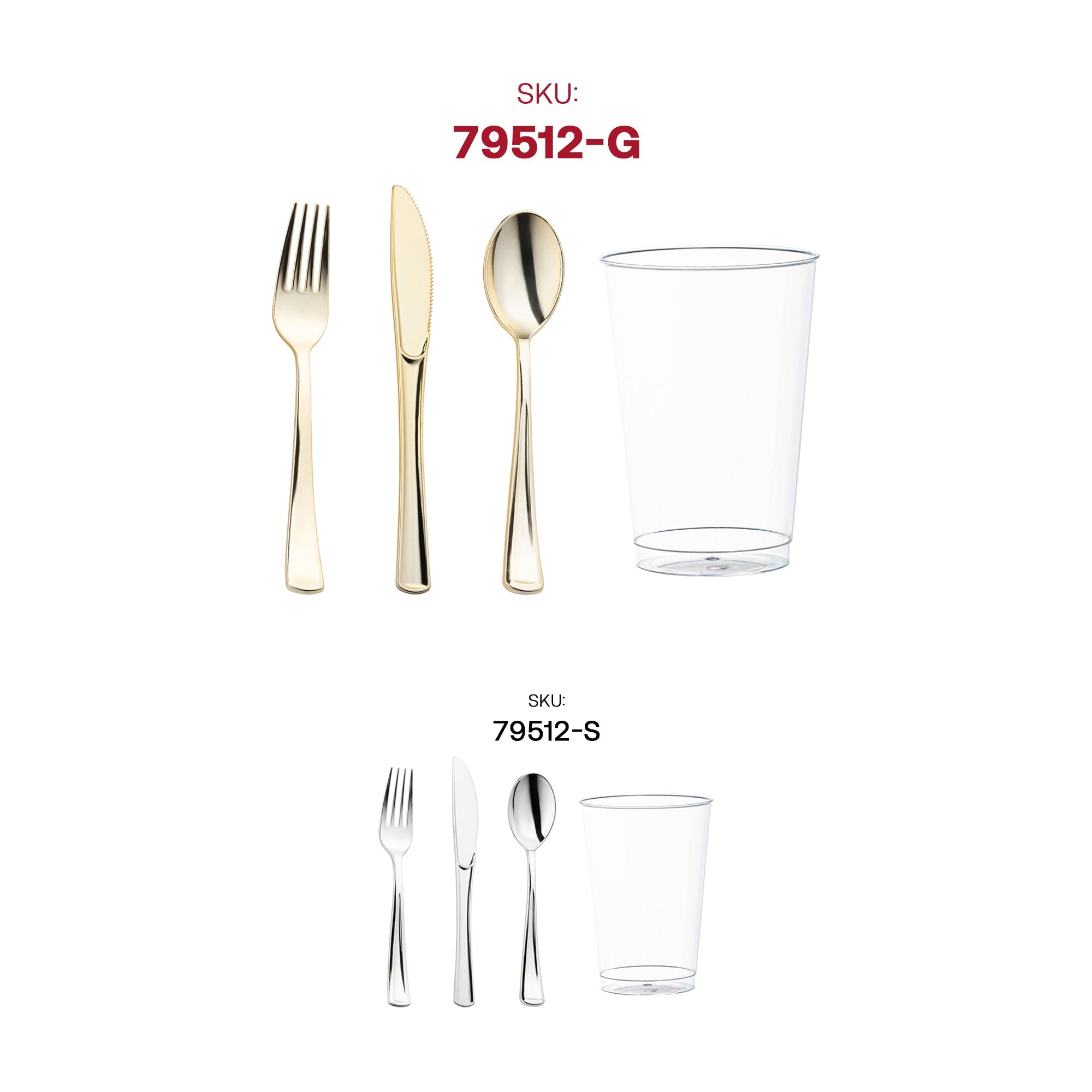 Gold Disposable Plastic Cutlery and Cup Set