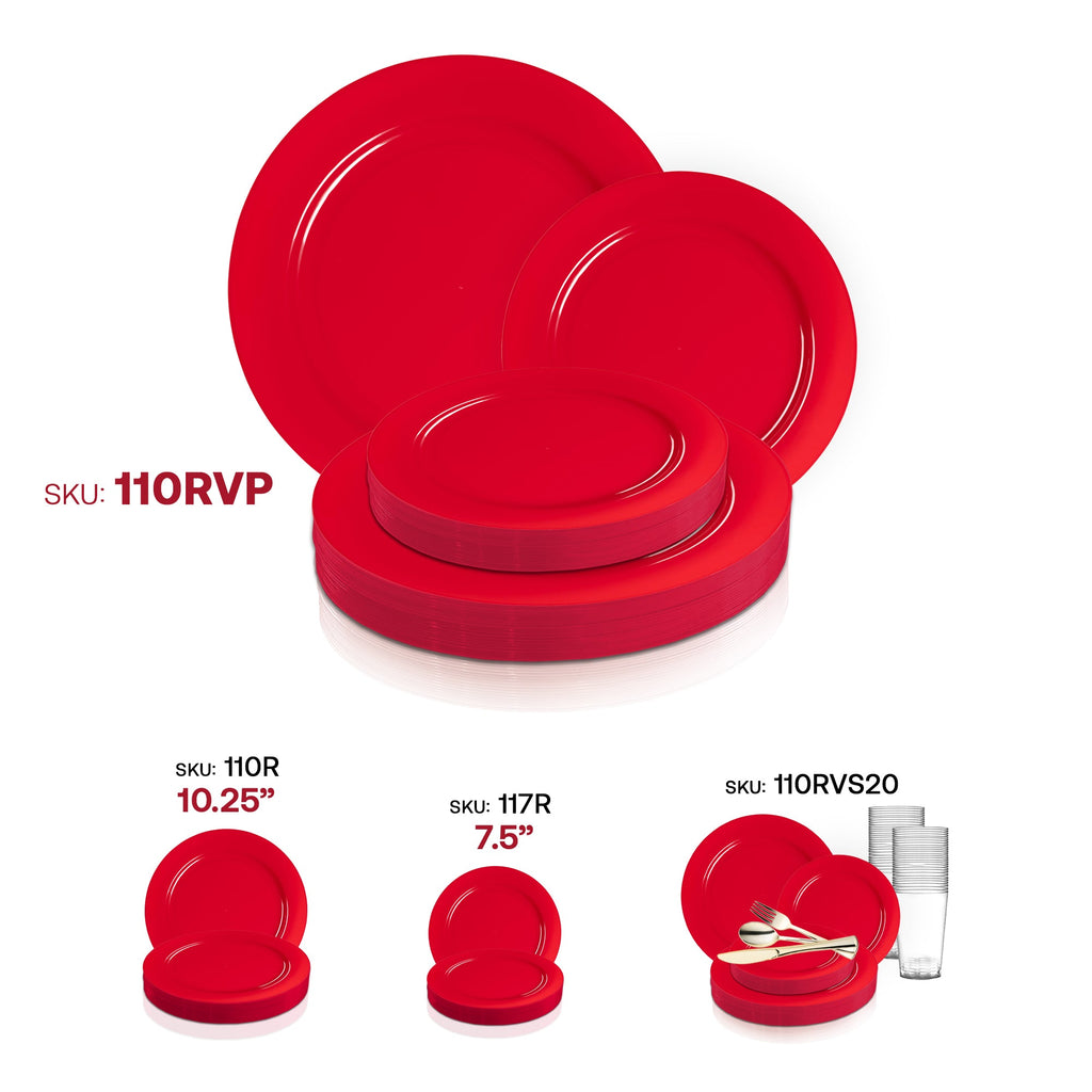 Solid Red Holiday Round Disposable Plastic Dinnerware Value Set