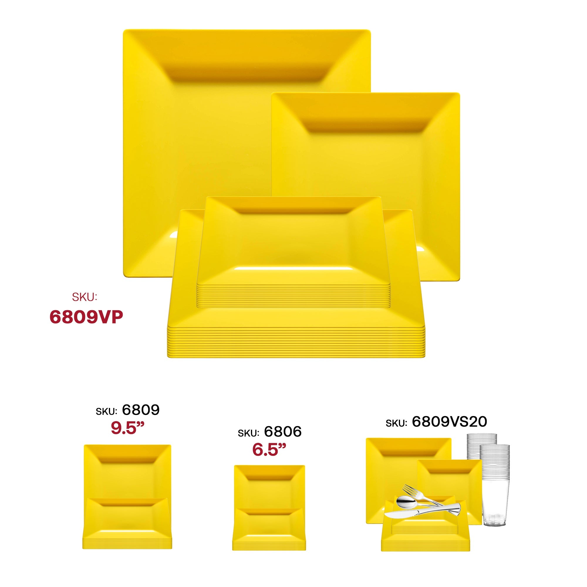 Yellow Square Plastic Dinnerware Value Set