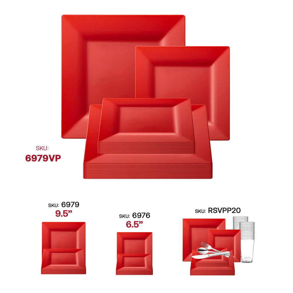 Red Square Plastic Plates Dinnerware Value Set