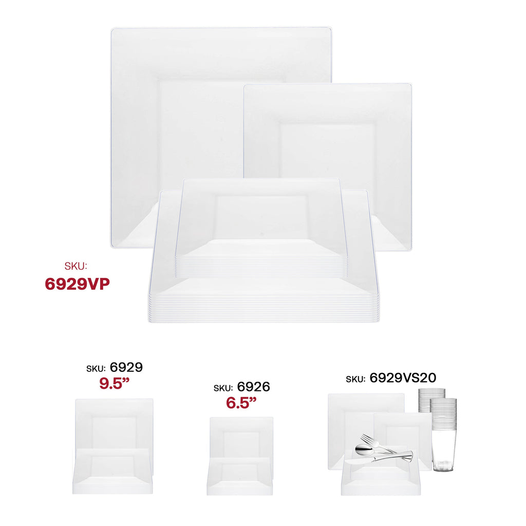 Clear Square Plastic Dinnerware Value Set