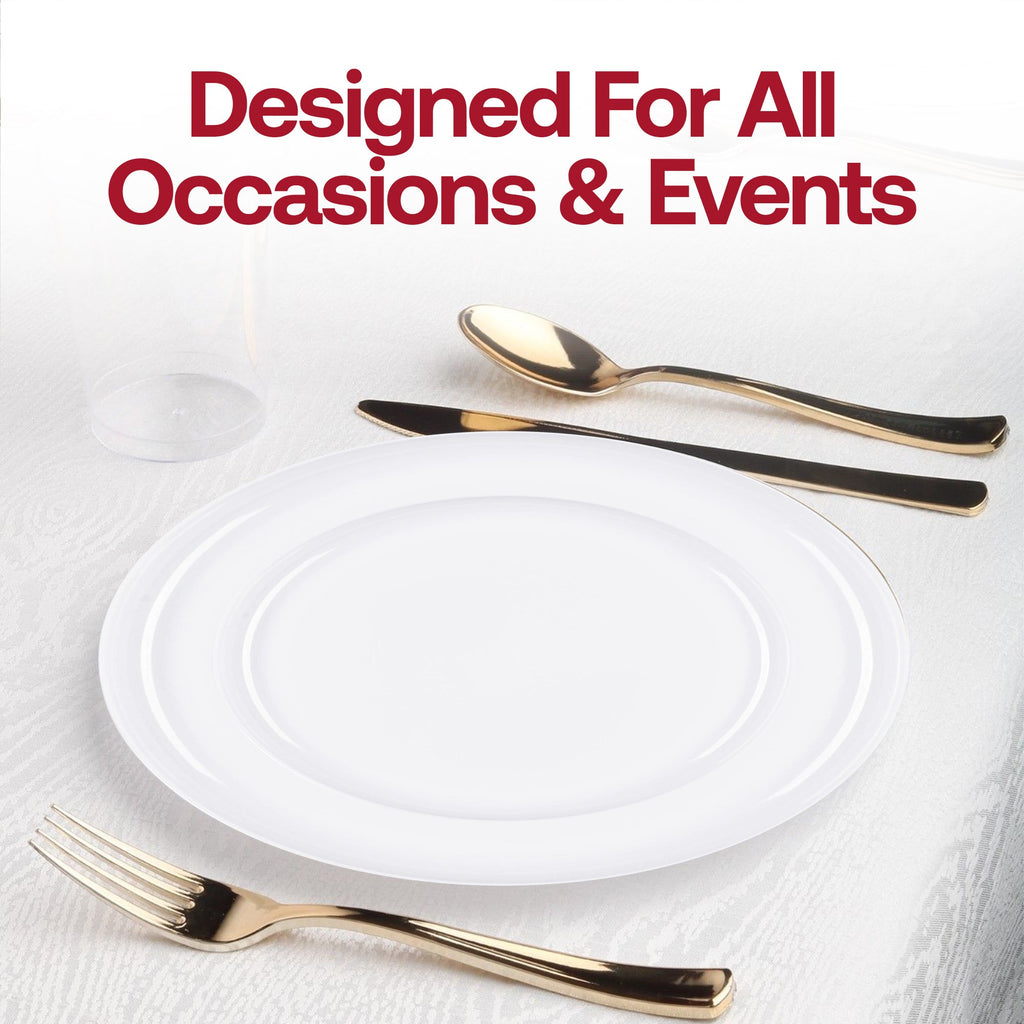 White Flat Round Disposable Plastic Wedding Value Set