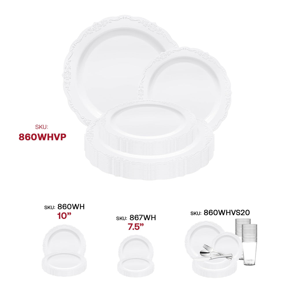 White Vintage Round Disposable Plastic Dinnerware Value Set