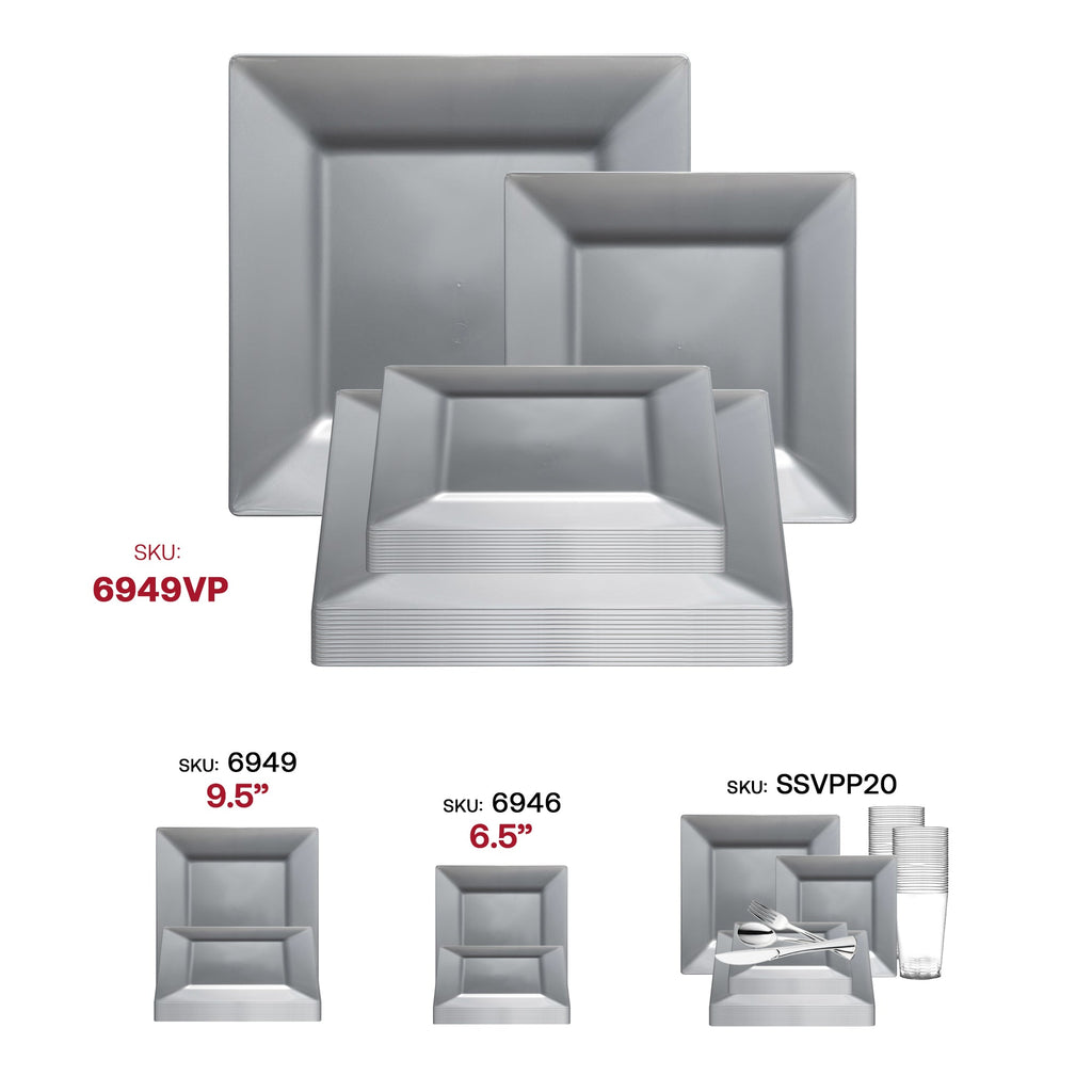 Silver Square Plastic Plates Dinnerware Value Set