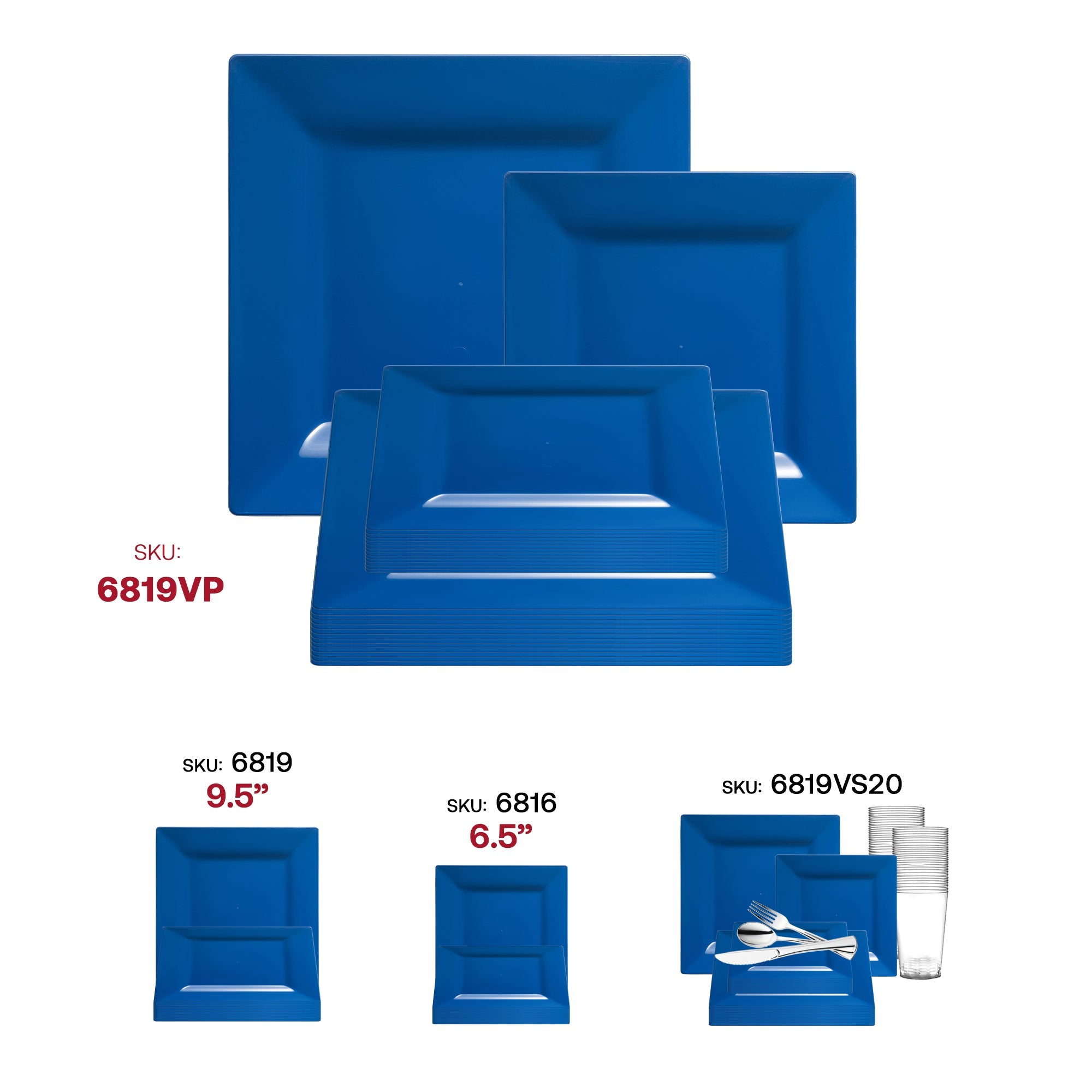 Midnight Blue Square Plastic Dinnerware Value Set