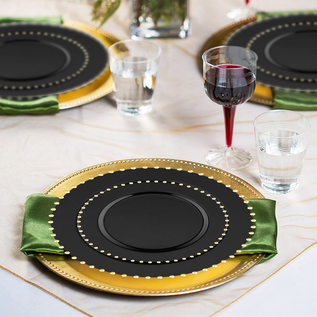Black with Gold Pearl String Round Disposable Plastic Wedding Value Set