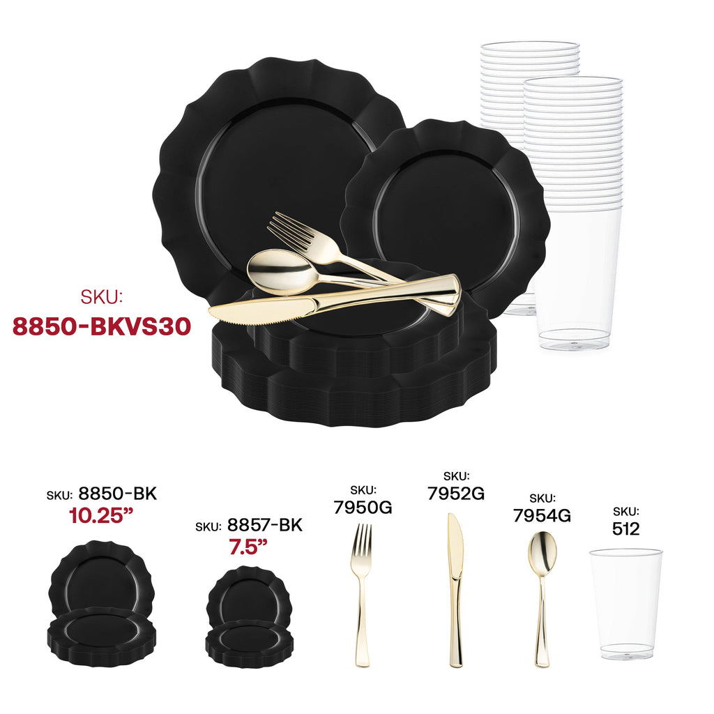 Black Round Lotus Plastic Wedding Value Set